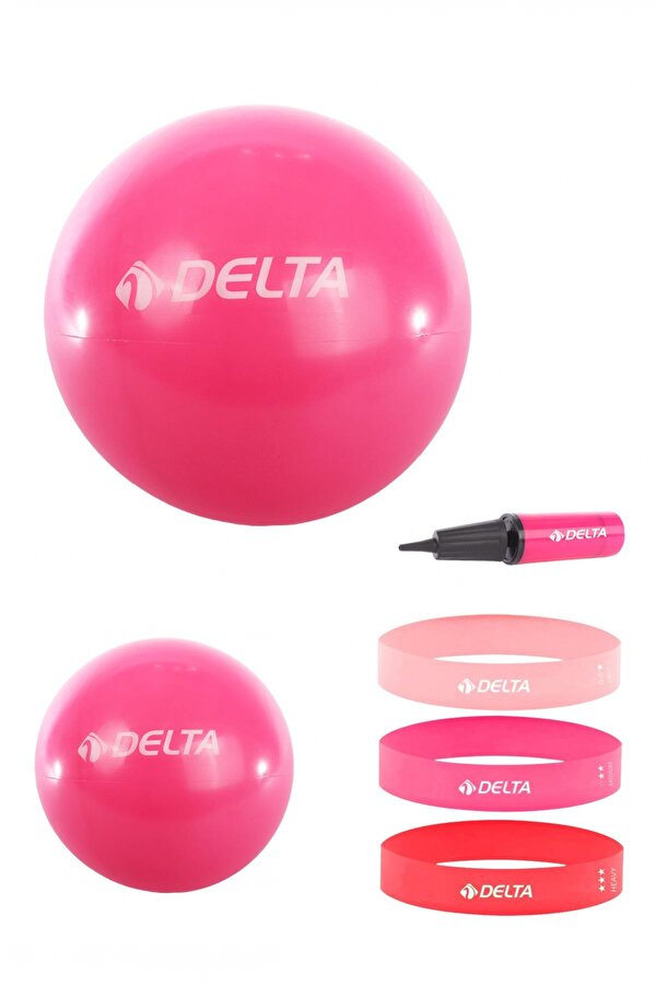 Delta 55 cm-25 cm Pilates Topu 3'lü Squat Bandı Egzersiz Direnç Lastiği Pilates Topu Pompası Seti