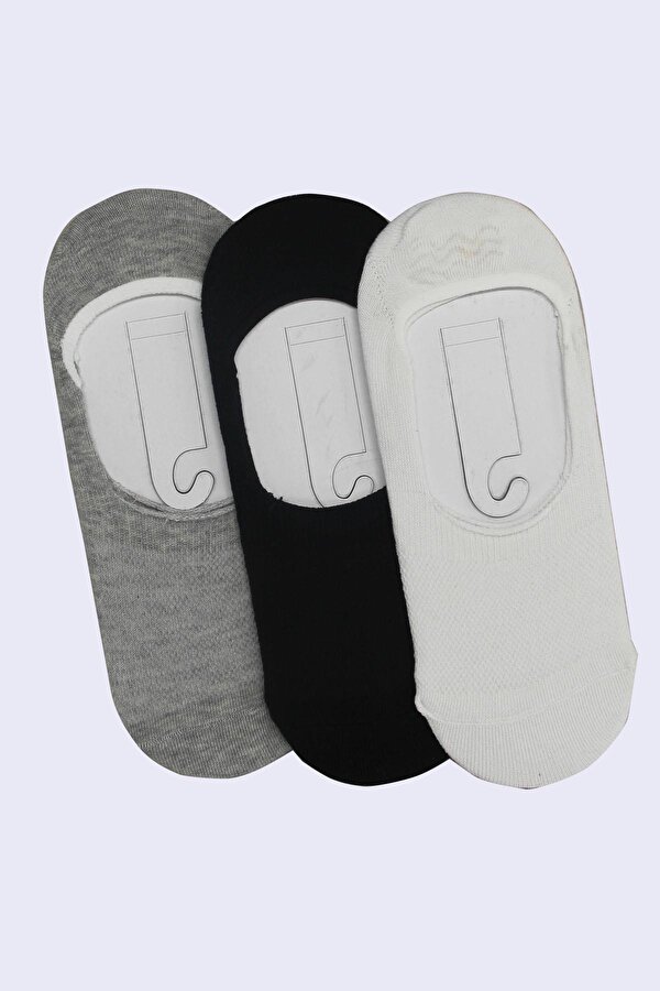 Tena Moda Erkek Gri-Siyah-Beyaz 3'lü Silikonlu Babet Çorap