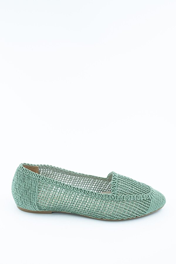 Modabuymuş Bianca Yeşil Triko Örgülü Günlük Babet Ayakkabı