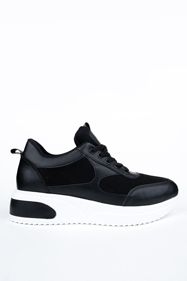 Modabuymuş Dolgu Topuklu Siyah Sneaker Baskılı Spor Ayakkabı - Mildy