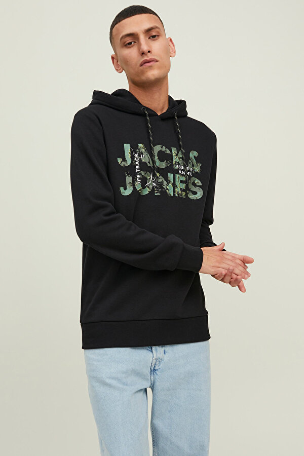 Jack & Jones JCOTECH LOGO SWEAT HOOD Siyah Erkek Sweatshirt