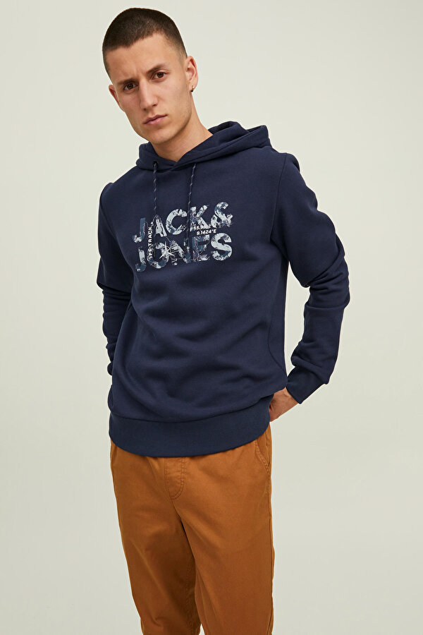Jack & Jones JCOTECH LOGO SWEAT HOOD-2 Mavi Erkek Sweatshirt