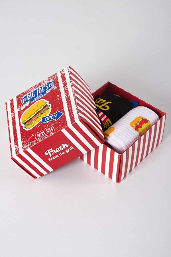 Socksmax Kadın Hamburger Desenli 2'li Özel Kutulu Soket Çorap GU9599