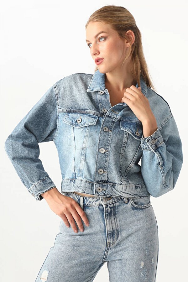 Banny Jeans Kadın Renk Bloklu Jean Ceket Mavi Banny Jeans Kadın Renk Bloklu Jean Ceket Mavi