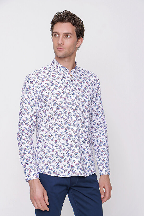 Morven Erkek Kırmızı Merida Slim Fit Dar Kesim Baskılı UZun Kollu Gömlek Morven Erkek Kırmızı Merida Slim Fit Dar Kesim Baskılı UZun Kollu Gömlek