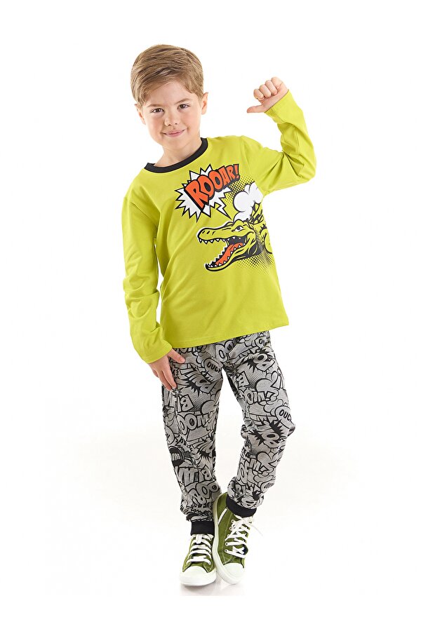 Mushi Roar Timsah Erkek Çocuk Yeşil T-shirt Gri Pantolon Takım
