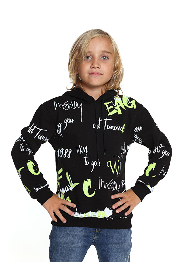 Cansın Mini Erkek Çocuk 1988 Yazı Baskılı Kapşonlu Sweatshirt 14026