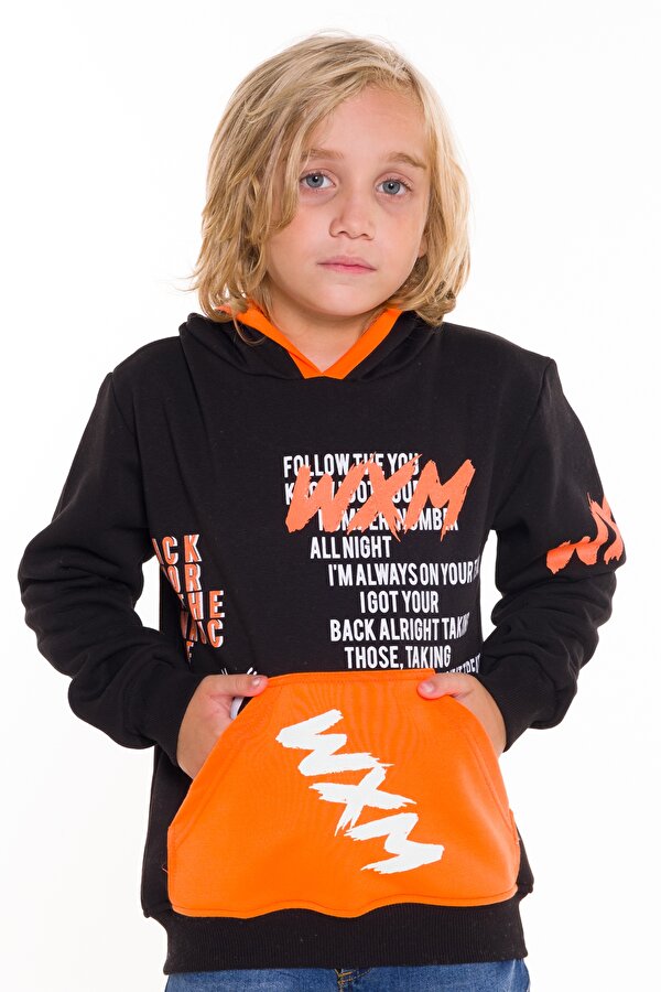 Cansın Mini Erkek Çocuk WXM Yazı Baskılı Kapşonlu Sweatshirt 14132 NA9683