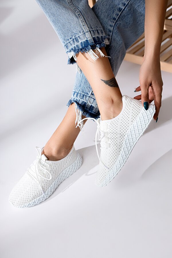 Jilberto Tasha Beyaz Örgü Bağcıklı Sneakers