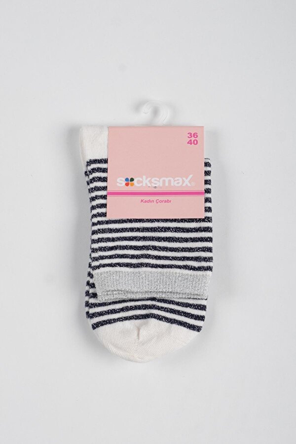 Socksmax Kadın Pamuklu Simli Çizgili Soket Çorap - 56100 GU8724