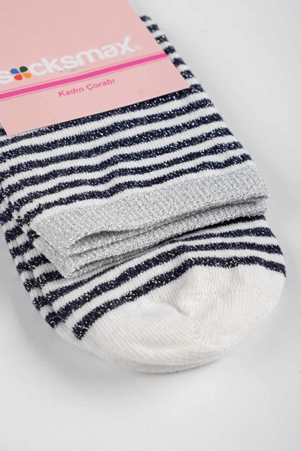 Socksmax Kadın Pamuklu Simli Çizgili Soket Çorap - 56100 GU8724