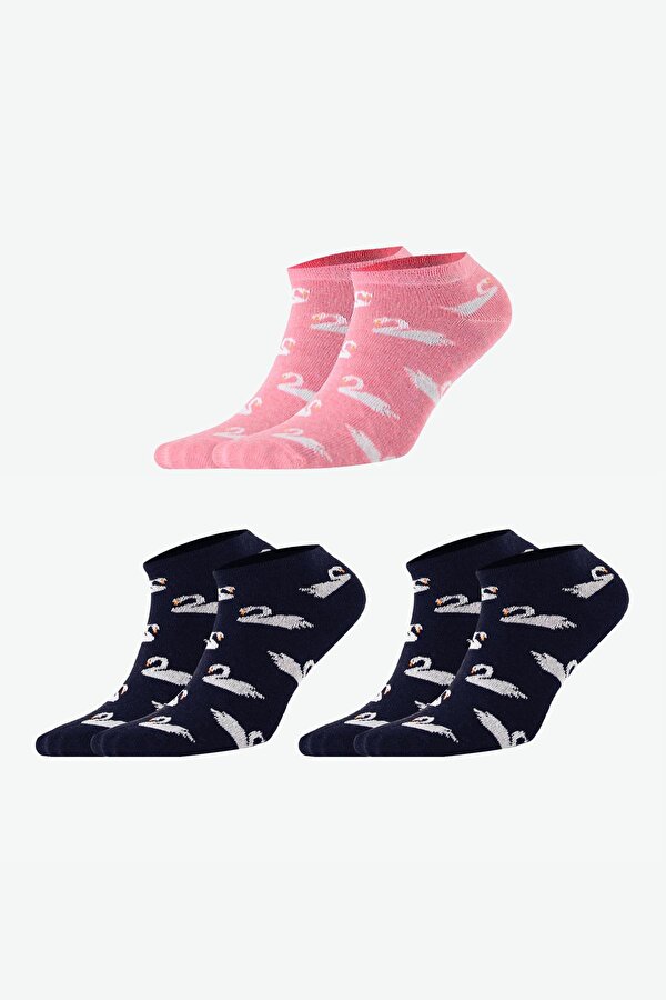 Socksmax Kadın Pamuklu 3 Çift Kuğu Desenli Patik Çorap - 1710 GU9064