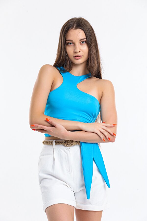 Viking Jeans Eteği Bağlamalı Dekolteli Crop Bluz