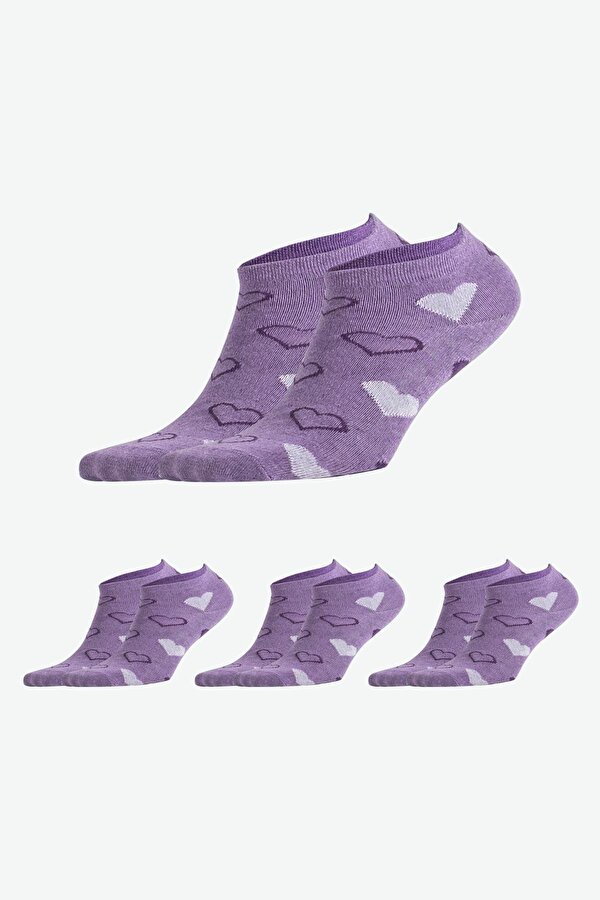 Socksmax Kadın Pamuklu 3 Çift Kalp Desenli Patik Çorap - 1718