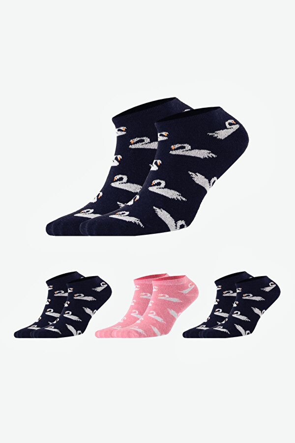 Socksmax Kadın Pamuklu 3 Çift Kuğu Desenli Patik Çorap - 1710
