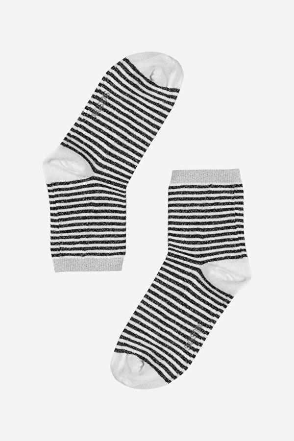 Socksmax Kadın Pamuklu Simli Çizgili Soket Çorap - 56100 GU8724 Socksmax Kadın Pamuklu Simli Çizgili Soket Çorap - 56100 GU8724