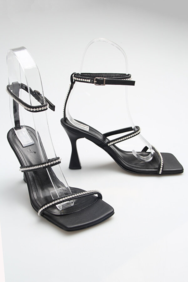 Tripy Kadın Taş Detaylı Küt Burun Abiye Topuklu Ayakkabı