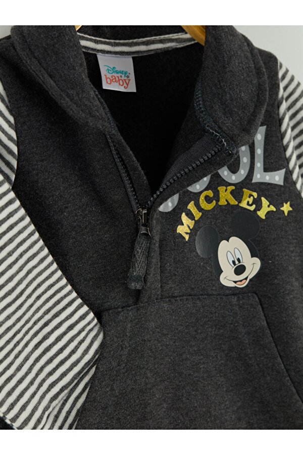 Mickey Mouse Lisanslı Erkek Bebek Fermuarlı Sweatshirt ve Alt 2'li Takım 19965 ZB10140