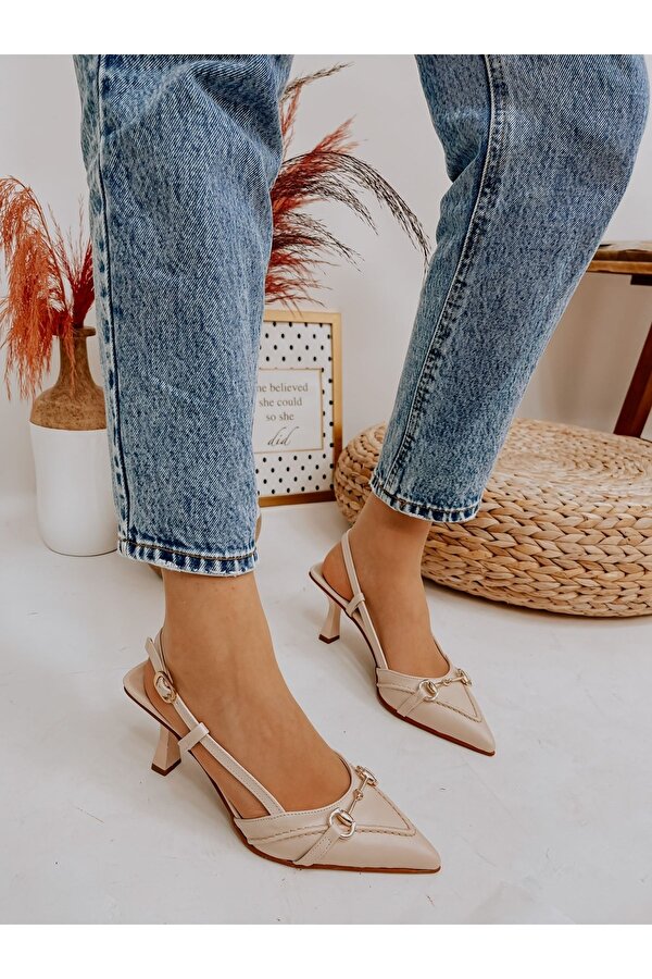 Ervanın Butiği Bej Deri (Moss) Toka Detay Kadın Stiletto Ervanın Butiği Bej Deri (Moss) Toka Detay Kadın Stiletto