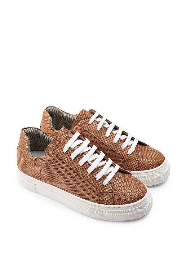 Deery Hakiki Deri Taba Rengi İşlentili Sneaker Kadın Ayakkabı