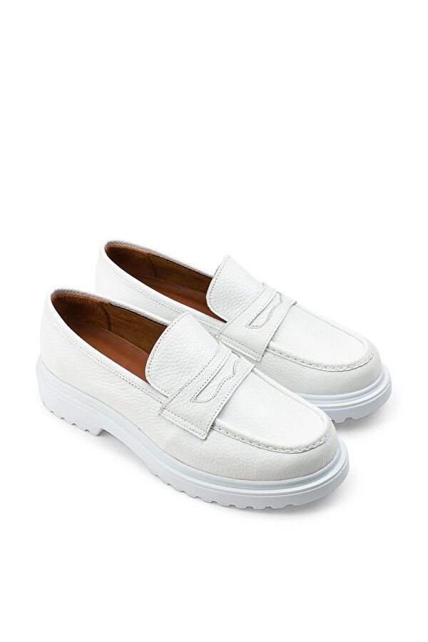Deery Hakiki Deri Beyaz Loafer Kadın Ayakkabı
