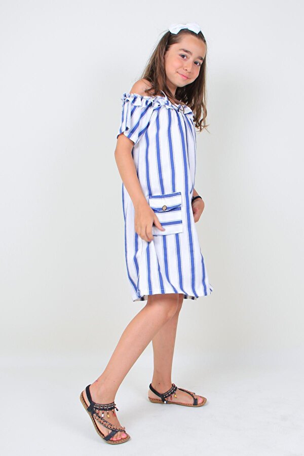 Cansın Mini Kız Çocuk Çizgi Desenli Elbise 6-12 Yaş 13916