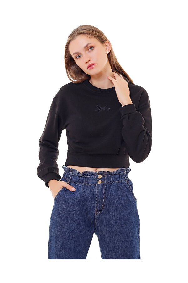 Ma Sorte Medusa Nakışlı Bisiklet Yaka Crop Sweat