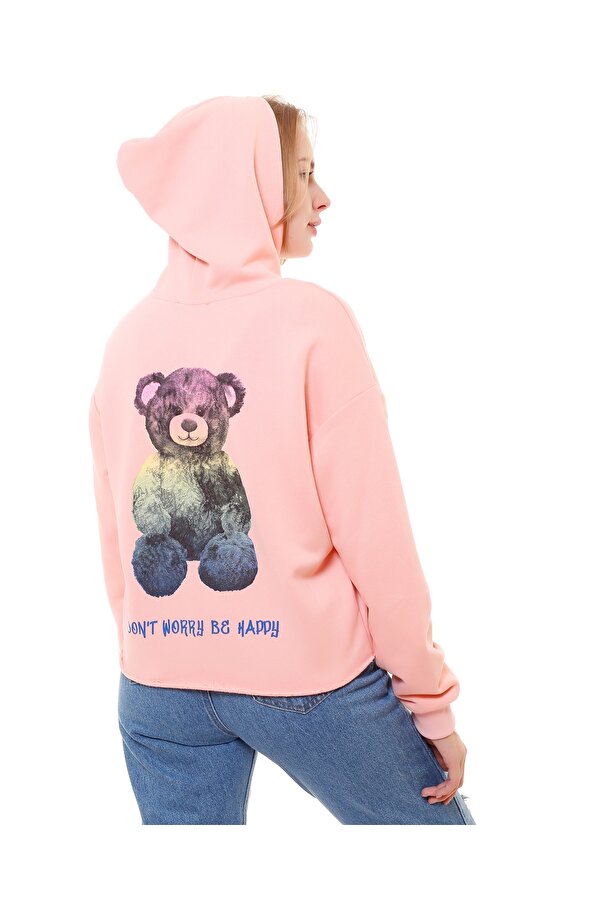 Ma Sorte Ön&arka Ayıcık Baskılı Kapüşonlu Oversize Sweatshirt OB10832 Ma Sorte Ön&arka Ayıcık Baskılı Kapüşonlu Oversize Sweatshirt OB10832