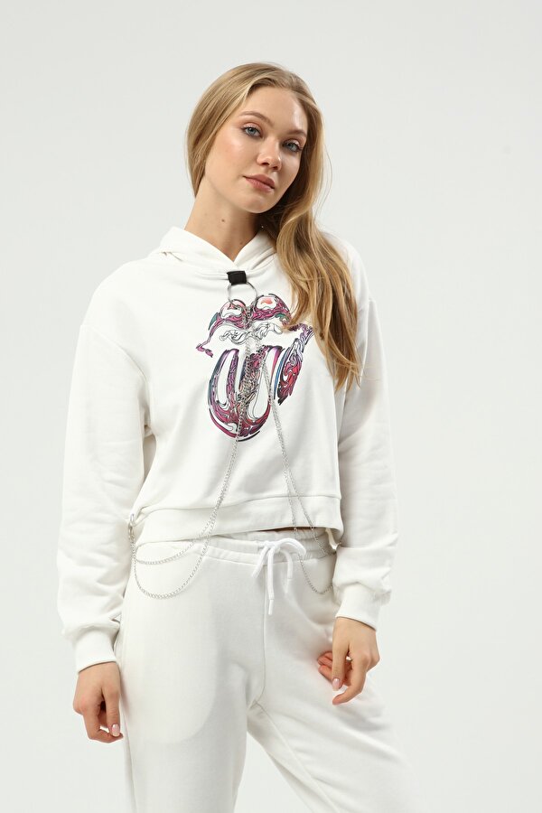 Ma Sorte Zincir detaylı Baskılı Kapüşonlu Sweatshirt