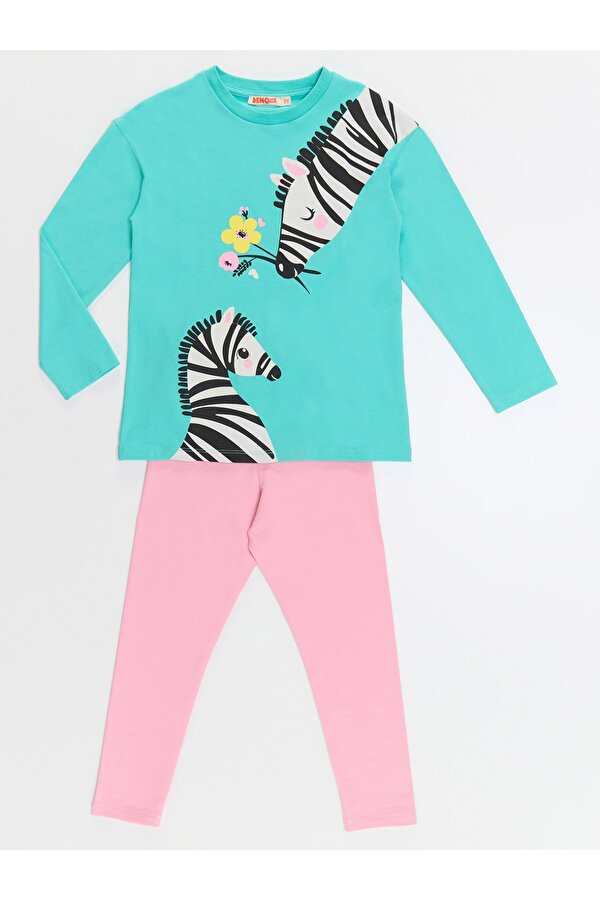 Denokids Çiçekli Zebra Kız Çocuk Tunik Tayt Takım