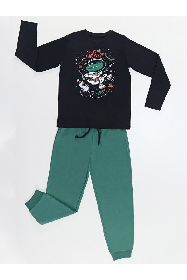 Denokids Astronot Timsah Erkek Çocuk T-shirt Pantolon Takım Denokids Astronot Timsah Erkek Çocuk T-shirt Pantolon Takım