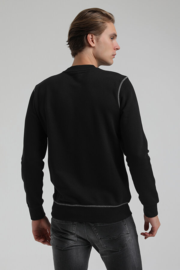 New World Polo Bisiklet Yaka Siyah Slim Fit Sweatshirt 22FWM60121 QR9260
