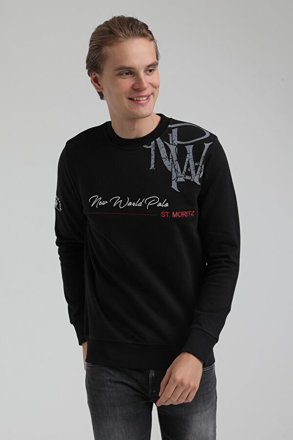 New World Polo Bisiklet Yaka Siyah Slim Fit Sweatshirt 22FWM60139 QR9268