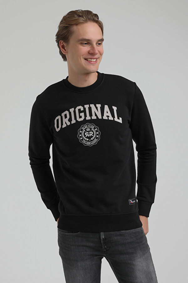 New World Polo Bisiklet Yaka Siyah Slim Fit Sweatshirt 22FWM60132 QR9267
