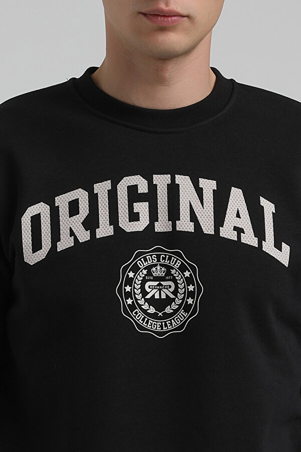 New World Polo Bisiklet Yaka Siyah Slim Fit Sweatshirt 22FWM60132 QR9267