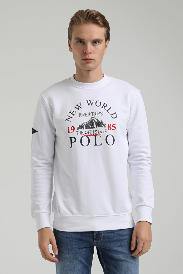 New World Polo Bisiklet Yaka Beyaz Slim Fit Sweatshirt 22FWM60133