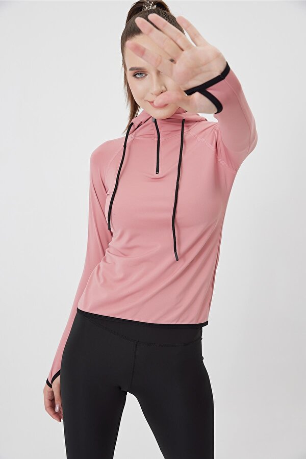 Runever Yarım Fermuar Parmak Geçme Detaylı Kapüşonlu Sweatshirt 2072
