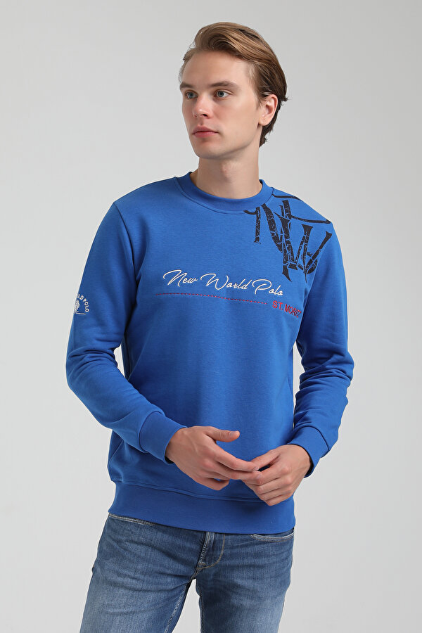 New World Polo Bisiklet Yaka Saks Slim Fit Sweatshirt 22FWM60139 YV9556