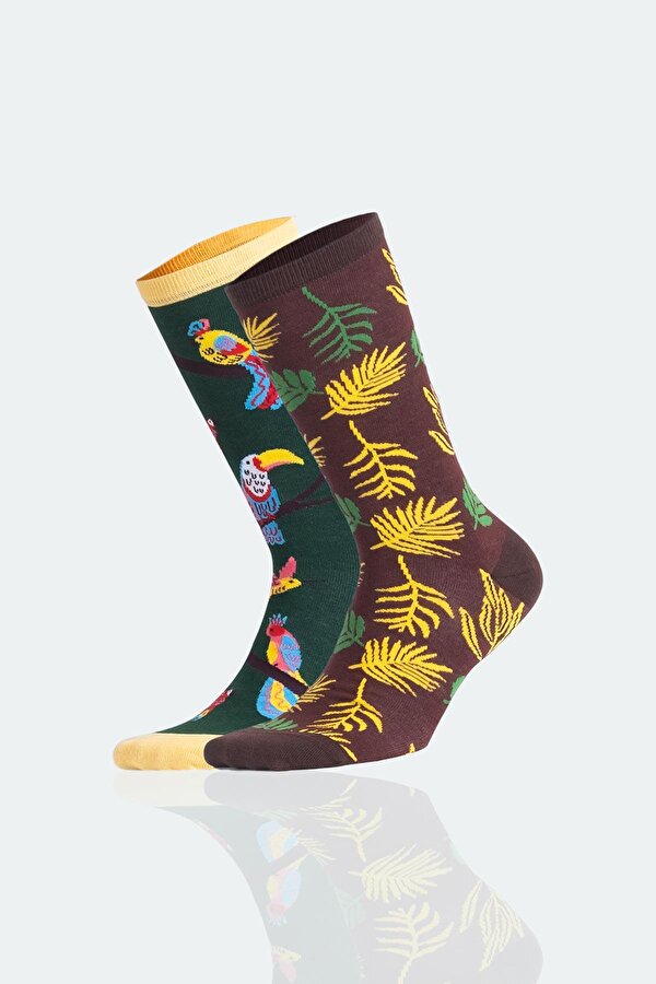 Aytuğ Unisex Pamuklu Renkli Kuş Desenli Soket Çorap - Tek Çift