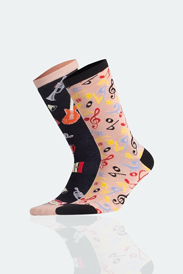 Aytuğ Unisex Pamuklu Renkli Müzik Desenli Soket Çorap - Tek Çift