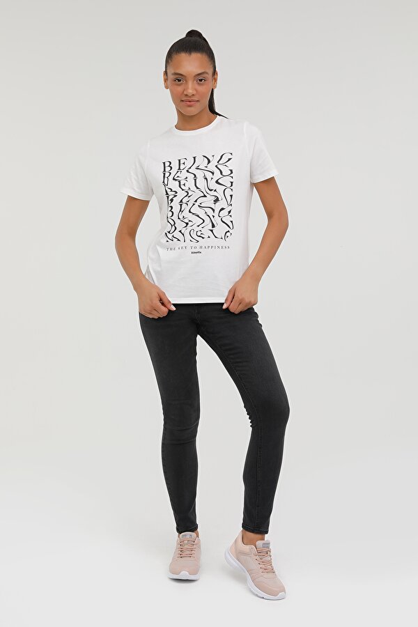 Kinetix W-RACHEL PRINTED T-SHIRT Ekru Kadın Kısa Kol T-Shirt