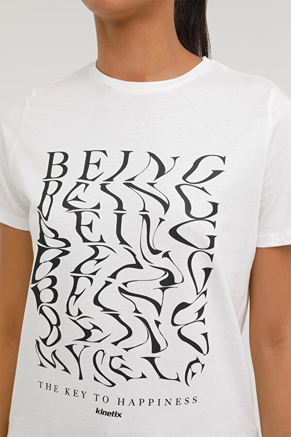 Kinetix W-RACHEL PRINTED T-SHIRT Ekru Kadın Kısa Kol T-Shirt