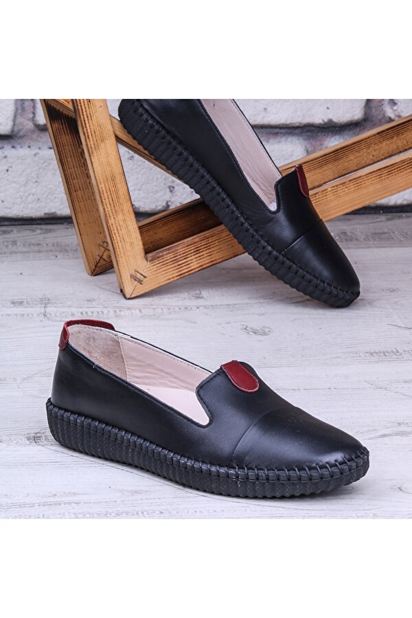 Ghattix Feraz Hakiki Deri Babet Kadın Ayakkabı Siyah