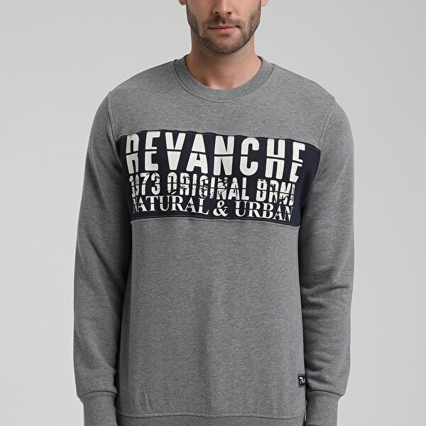 New World Polo Bisiklet Yaka Gri Slim Fit Sweatshirt 22FWM60130