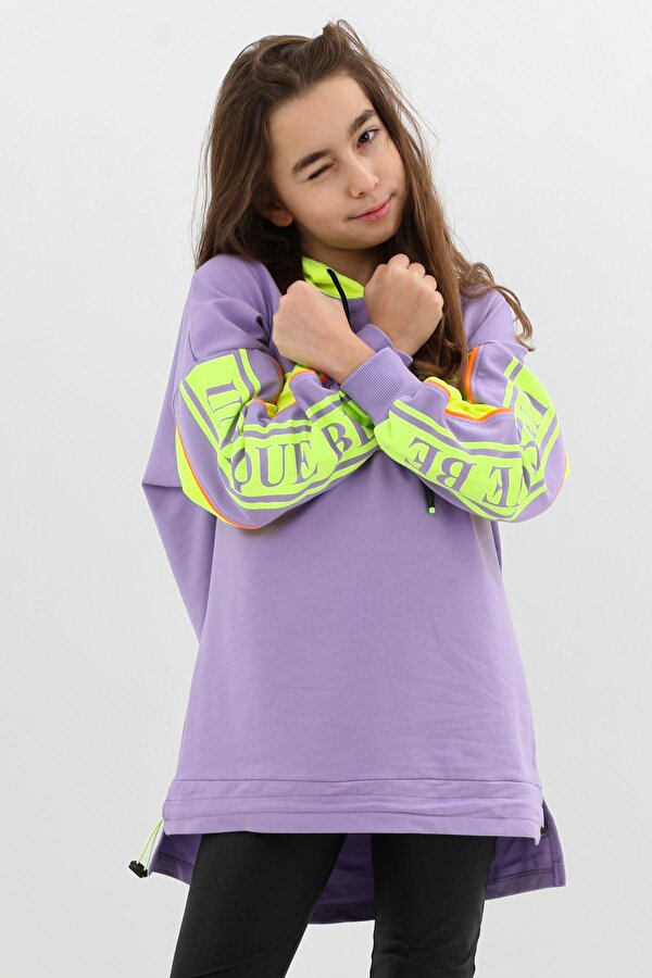 Cansın Mini Kız Çocuk Oversize Kapşonlu Sweatshirt 9-14 Yaş 14044