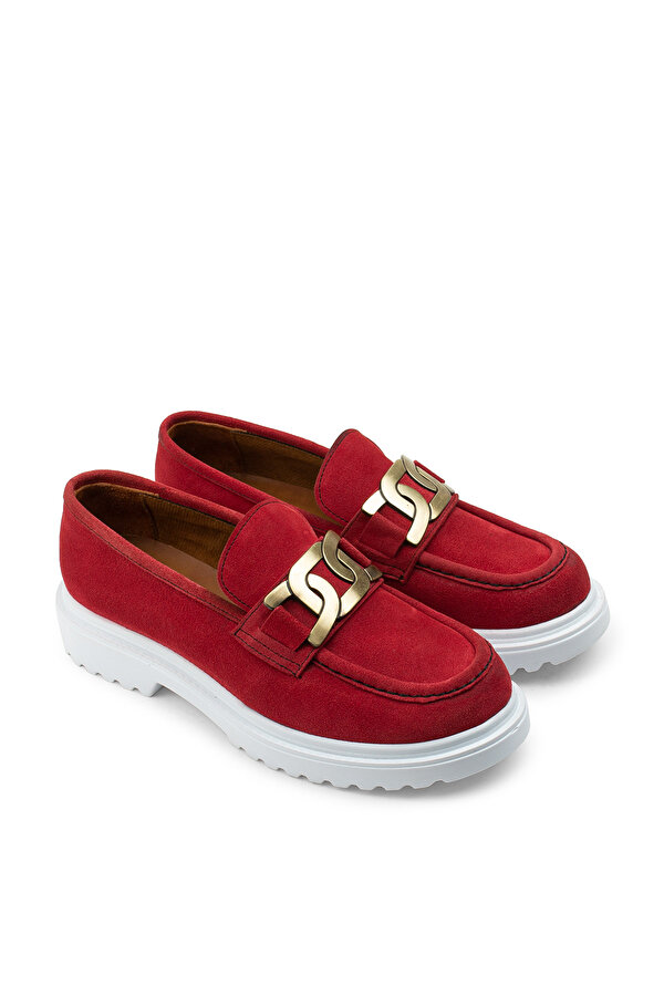 Deery Hakiki Süet Kırmızı Loafer Kadın Ayakkabı
