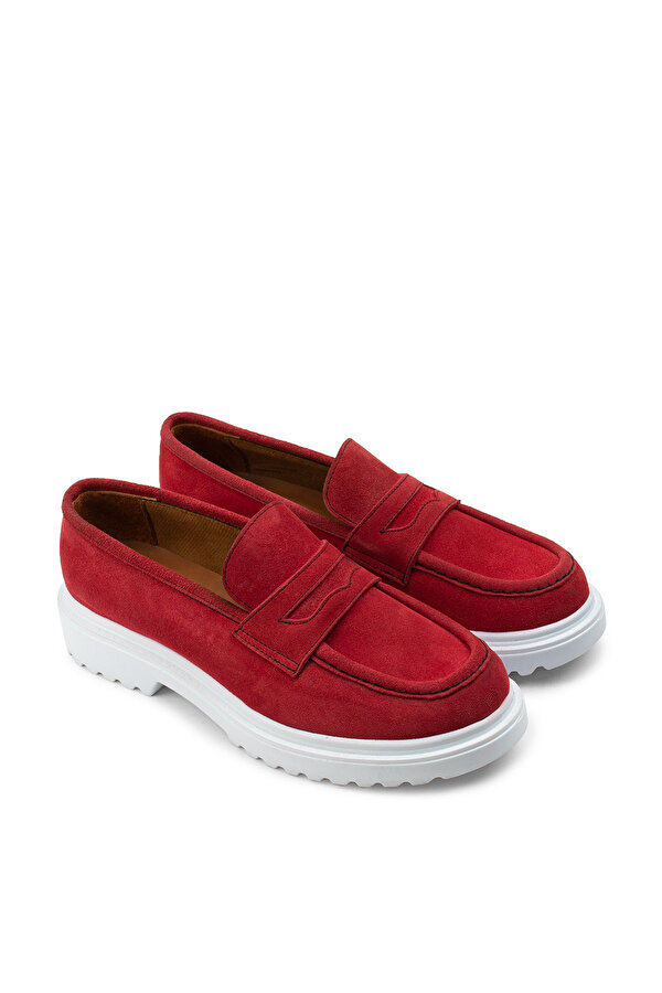 Deery Hakiki Süet Kırmızı Loafer Kadın Ayakkabı