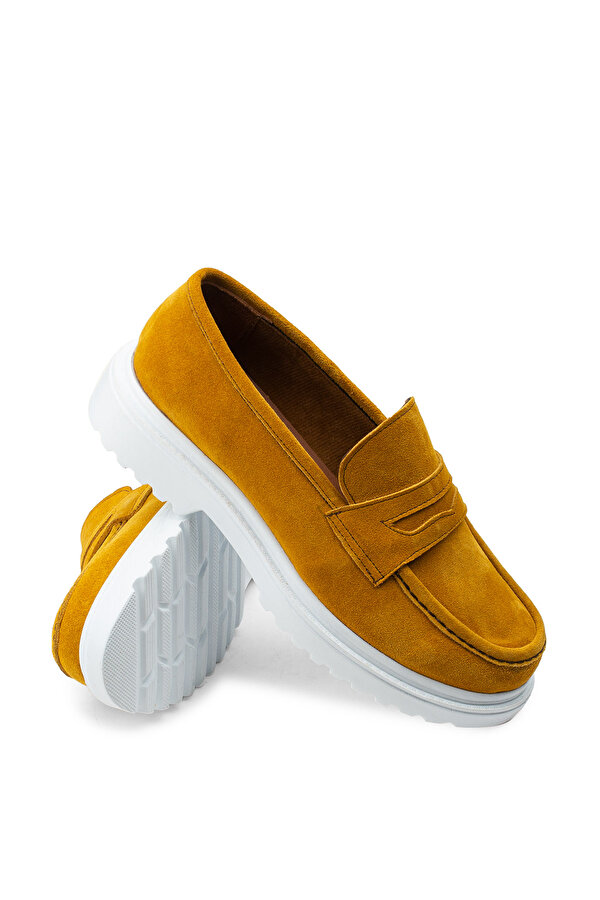 Deery Hakiki Süet Sarı Loafer Kadın Ayakkabı NA7815