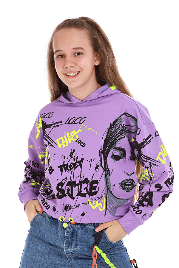Cansın Mini Kız Çocuk Yazı Baskılı Kapşonlu Sweatshirt 10-15 Yaş 13992