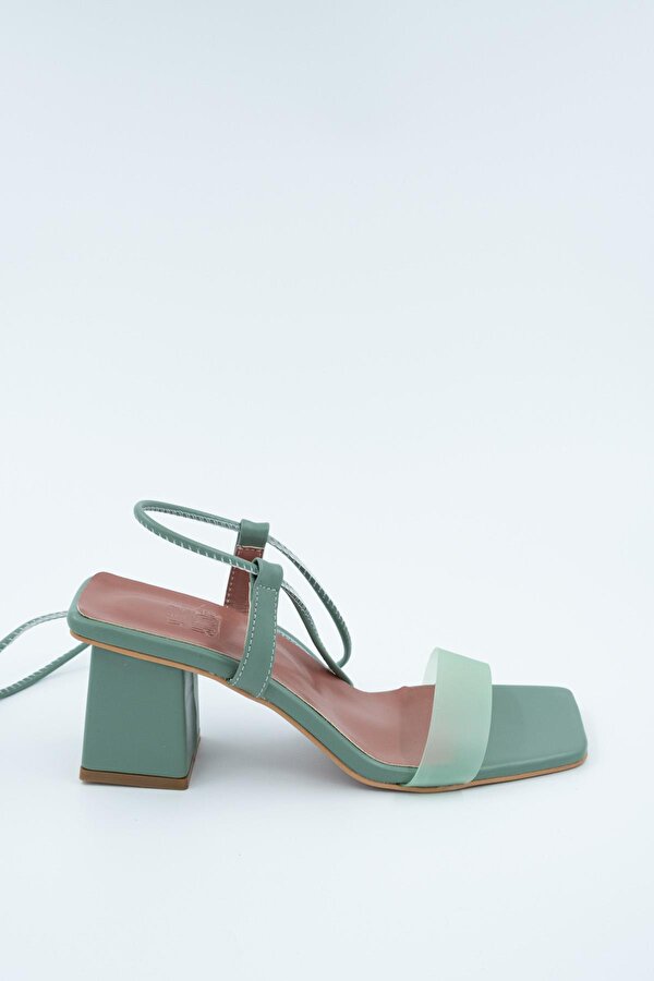 Modabuymuş Mint Yeşili Tek Bantlı İpli Sandalet Kalın Topuklu Günlük Ayakkabı - Laila